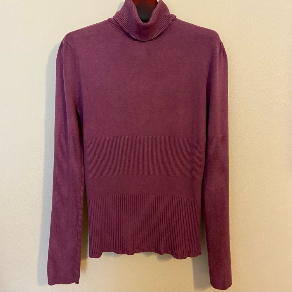 Pretty in purple! Boutique Essentials Puffy Sleeve Turtleneck Sweater, M